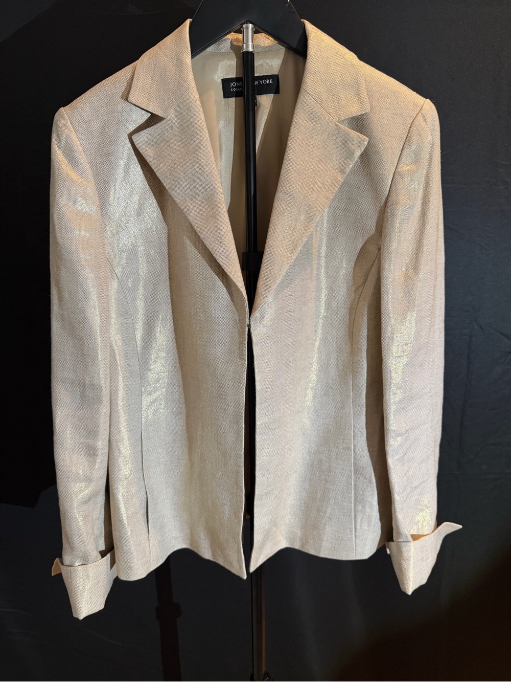 Jones New York Collection Size 4 Metallic Shimmer 100% Linen Fitted Blazer